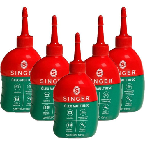 Kit 5 Unid Oleo Singer 100ml Lubrificante Maquina De Costura