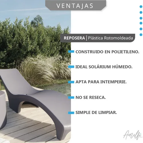 Reposera Reforzada Amalfi Plastico Rotomoldeado Para Pileta - Gris
