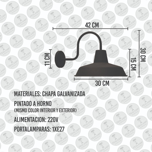 Imagen 3 de 10 de Lampara Aplique De Pared Vintage Galponero Bajo Consumo