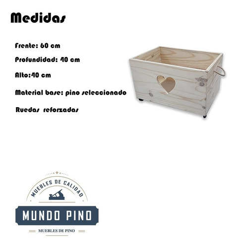 Imagen 2 de 6 de Cajon Baul Juguetero Corazon Con Ruedas Cuotas Mundopino