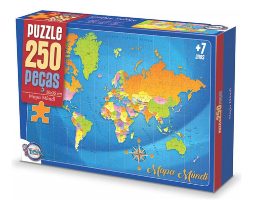 Puzzle Mapa Mundi 250 Peças Toia 50x35cm Top