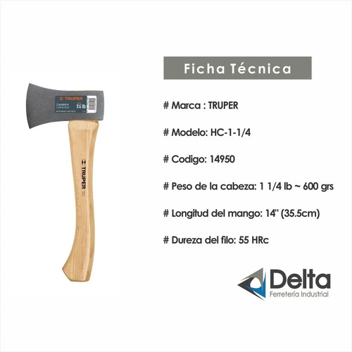 Hacha De Mano Truper Hc-1-1/4 Mango De Madera 600gr | MercadoLibre