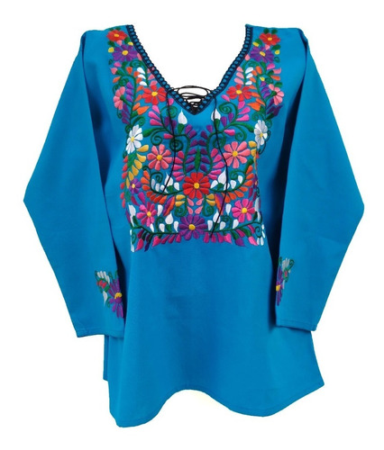 Blusa Artesanal Mexicana Bordado Flores 