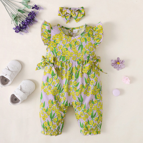 Mamelucos Estampado Transpirable De Verano Para Bebé Violeta 0-3 M