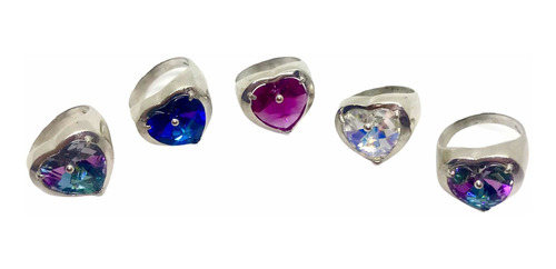 Imagen 2 de 7 de Anillo De Plata 925 Corazón De Cristal Austriaco