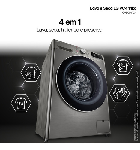 Lava E Seca Smart LG Vc4 14kg Inox Look Com Inteligência Artificial