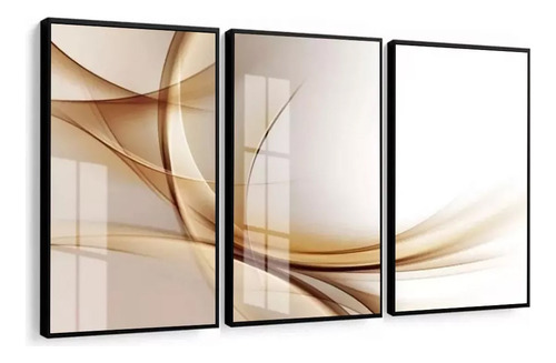 Kit 3 Quadros Decorativos Abstrato Traços Marrom Vidro 60x80