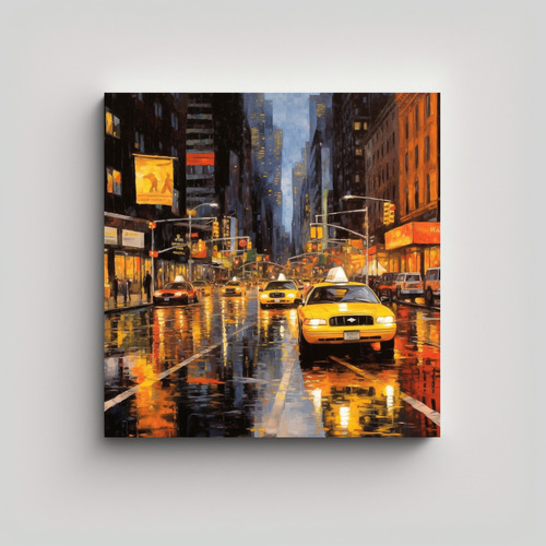 20x20cm Cuadro Vintage Noche Lluvia Taxi Amarillo Estilo Neo