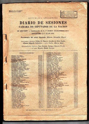 Diario De Sesiones Cámara Diputados Nación Nov 28 Y 29 1989
