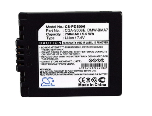 Batería P/ Panasonic Cga-s006, Dmw-bma7, 750mah