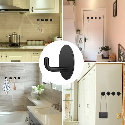 4 Gancho De Acero Inoxidable Negro Baño Autoadhesivo Premium