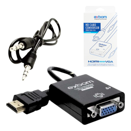 Adaptador Hdmi Para Vga  Com Saída Cabo P2 De Áudio