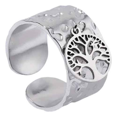 Anillo Abierto Acero Inoxidable Árbol De La Vida Ajustable