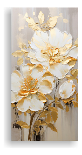 25x50cm Pintura Floral Dorada En Lienzo Bastidor Madera