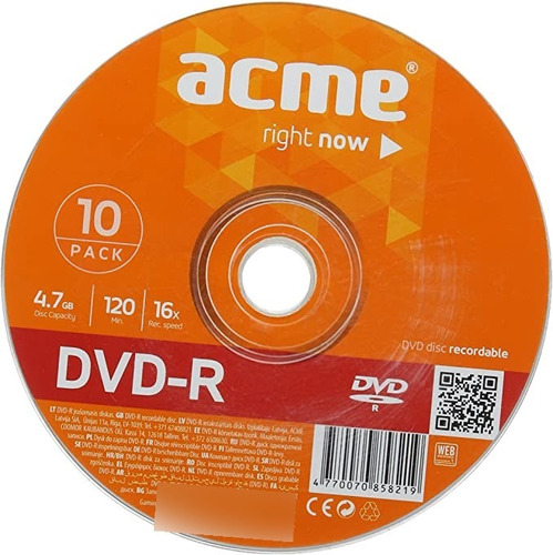 Imagen 1 de 1 de Acme Dvd-r 4.7 Gb 16 X 10 Pack Shrink