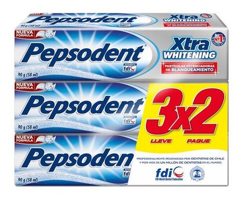 6 Und Pepsodent Pack X3 Pasta Dental Xtra Whitening 90g