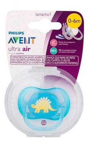 Chupeta Ultra Air Decorada Dinossauro Azul Silicone 0 A 6m Philips Avent SCF544/10