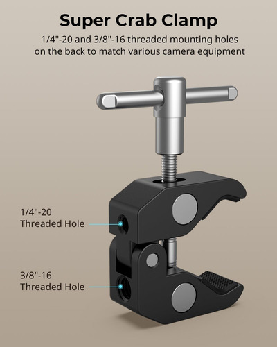 Smallrig Clamp W/ 1/4 And 3/8 Thread And 9.8 Inches Adj...