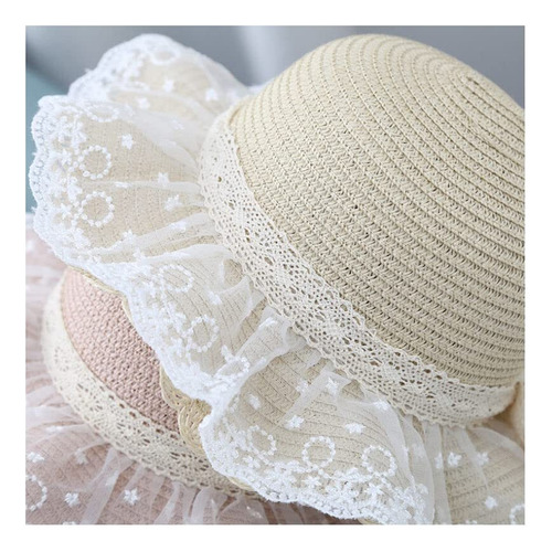 Sombrero Paja Con Encaje De Ala Ancha De Verano Para Niñas