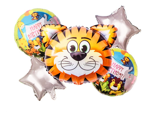 Kit Set Globo Feliz Cumpleaños Tigre Animales De La Selva