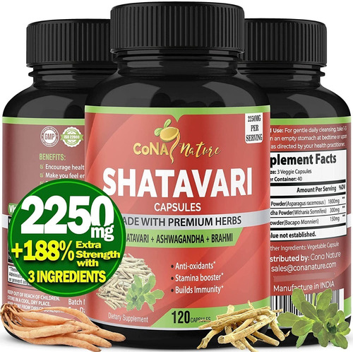 Shatavari + Ashwagandha + Brahmi Bacopa 2250mg Veganos X120