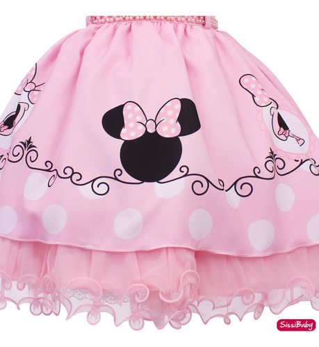 Vestido Infantil Minnie Rosa Princesa Aniversário Festa