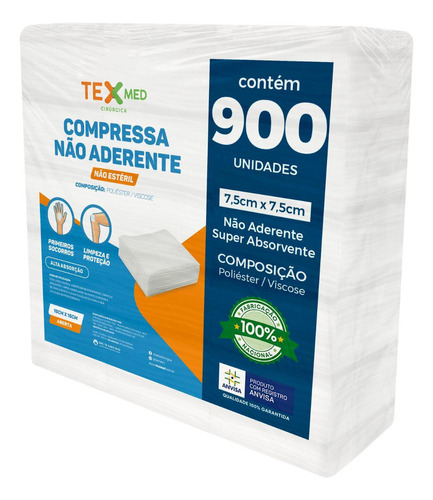 Texmed compressa de gaze premium 7,5cm y 7,5cm não aderente 900 unidades