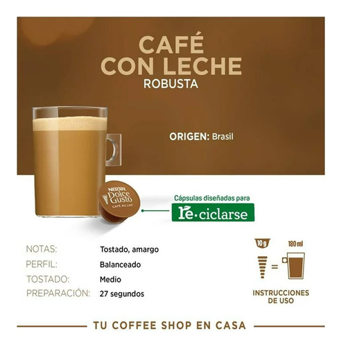 Cápsulas Nescafé Dolce Gusto Café Con Leche 3 Cajas 16 Pzas
