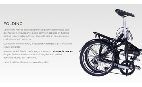 Imagen 3 de 7 de Bicicleta Plegable Vairo Mint Folding R20 7v Cambio Shimano