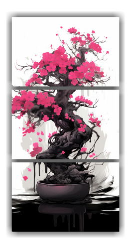 60x120cm Cuadro Decorativo Bougainvillea Bonsái Negro Rosa 