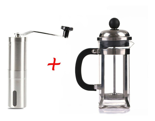 Combo Cafetera Prensa Francesa 600ml Molino Manual Acero