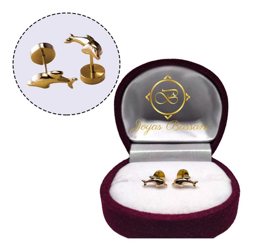 Imagen 4 de 5 de Aros Bebe Abridor Delfine Lamina Oro20k /yepchile