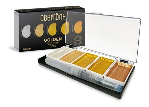 Set 5 Acuarela Métalica Obertone Premium Golden +water Brush