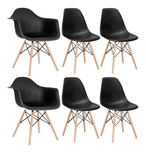 Kit Cadeiras Eames Wood 2 Daw   4 Dsw  Varias Cores  Cor Da Estrutura Da Cadeira Preto
