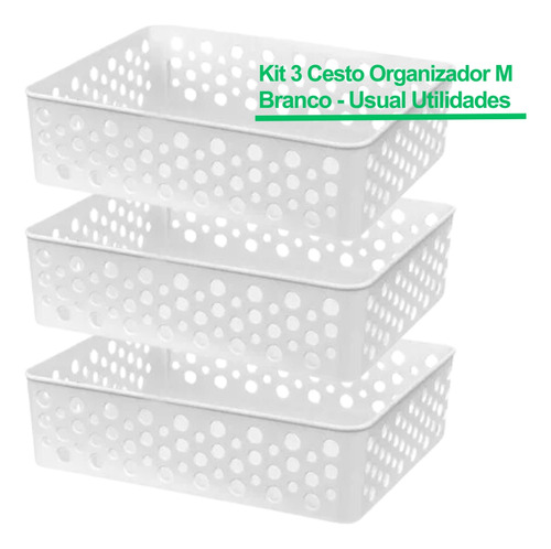 Kit C/ 3 Cesto Médio Organizador Gaveta Otimização De Espaço Cor Branco