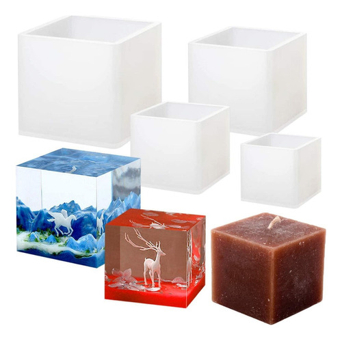 Q 4 Piezas Cubo Moldes Fundición Silicona Para Velas Jabón