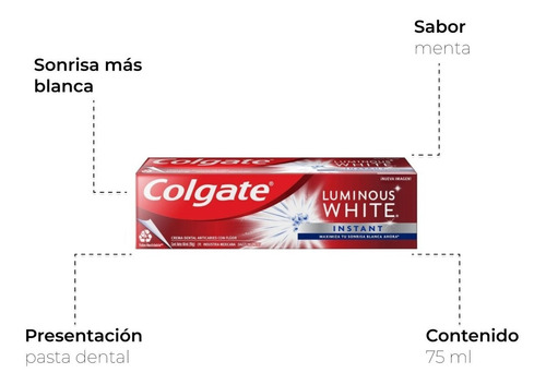 Pasta De Dientes Colgate Luminous White 4 Pzas De 75 Ml C/u
