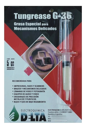 Grasa Lubricante Mecanismos Delicados Jeringa 5cc Delta G-36