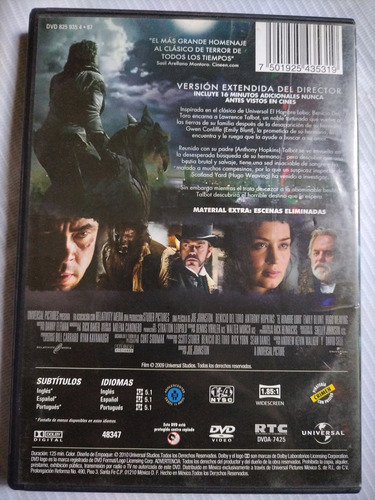 El Hombre Lobo 2010 Benicio Del Toro Pelicula Dvd (Usado)
