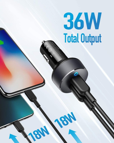 Imagen 3 de 7 de Anker - Cargador De Carro Usb C, 36 W, 2 Puertos Ultrarapido