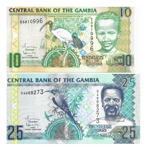 Gambia Billetes De 10 Y 25 Dalasis 2006 - P 26b Y 27b - Unc