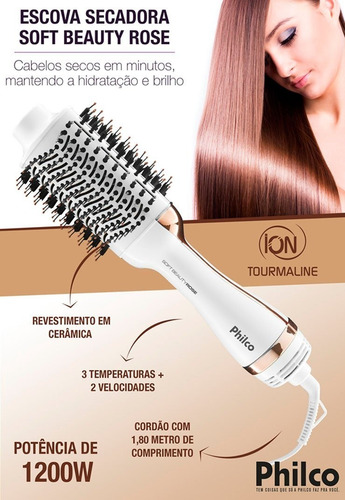 Imagem 7 de 7 de Escova Secadora Soft Beauty Rose 1200w Pec09rg Philco