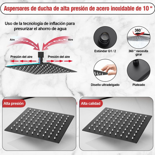 Regadera Cuadrada Tipo Lluvia 20cm Con Tubo 40cm Y Monomando