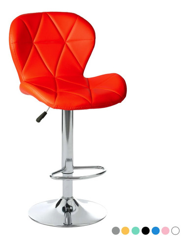 Silla De Bar Acolchada Con Respaldo Geométrico Taburete Color de la estructura de la silla Plateado Color del asiento Rojo
