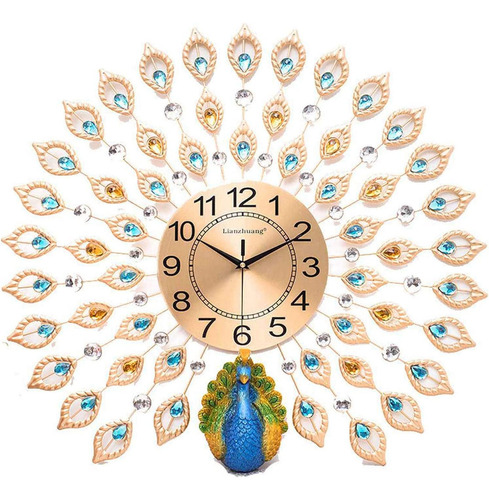 Reloj De Pared Grande Con Diseño De Pavo Real, Sin Ticta