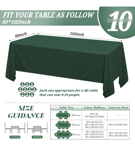 Mantel Rectangular De 152 X 259 Cm, Tejido Verde Resistente