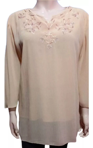 Blusa Crepe Forrada Bordada Xl/2xl Fiesta Grande Especial