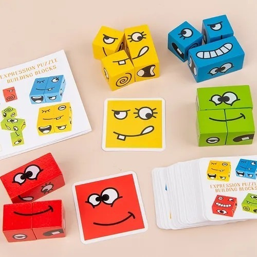 Bloques De Construcción De Madera Emoji Juguete Mesa Juego