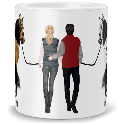 Taza Con Diseño Pareja Caminando Con Caballos Personalizada