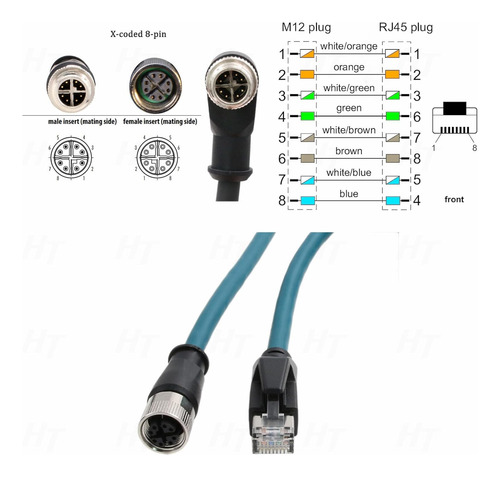 Cable Ethernet De Red M12 Codificado En X 8 Pines Hembra A R